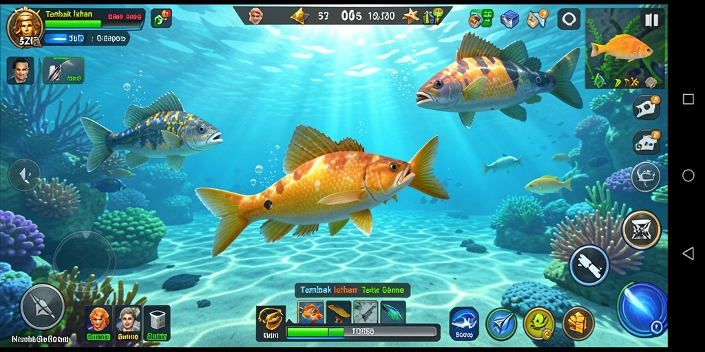 Screenshot gameplay 5ZK dengan ikan berwarna-warni yang menarik.