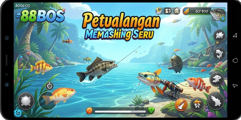 Tampilan gameplay Fishing yang menawan dengan berbagai lokasi dan ikan.