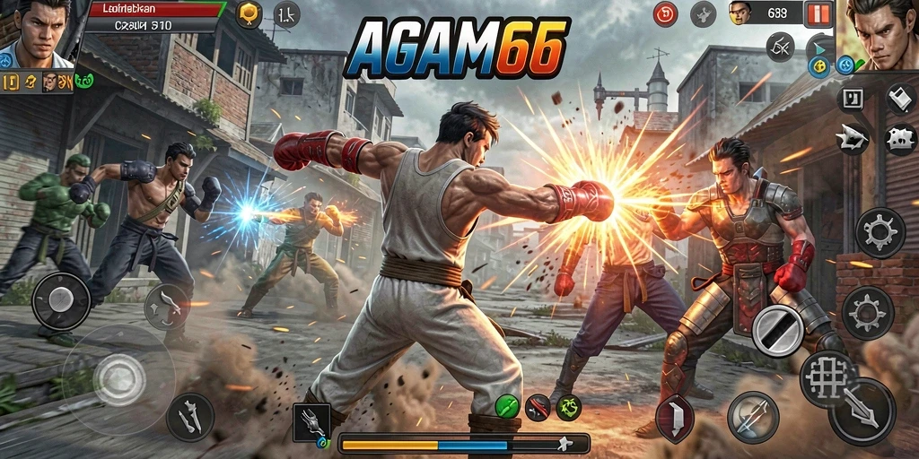 Gameplay AGAM66 dengan pertarungan mendebarkan dan karakter unik.