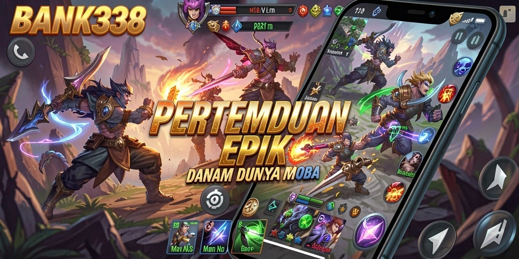 Screenshot utama BANK338 menunjukkan pertempuran taktis yang seru di arena.