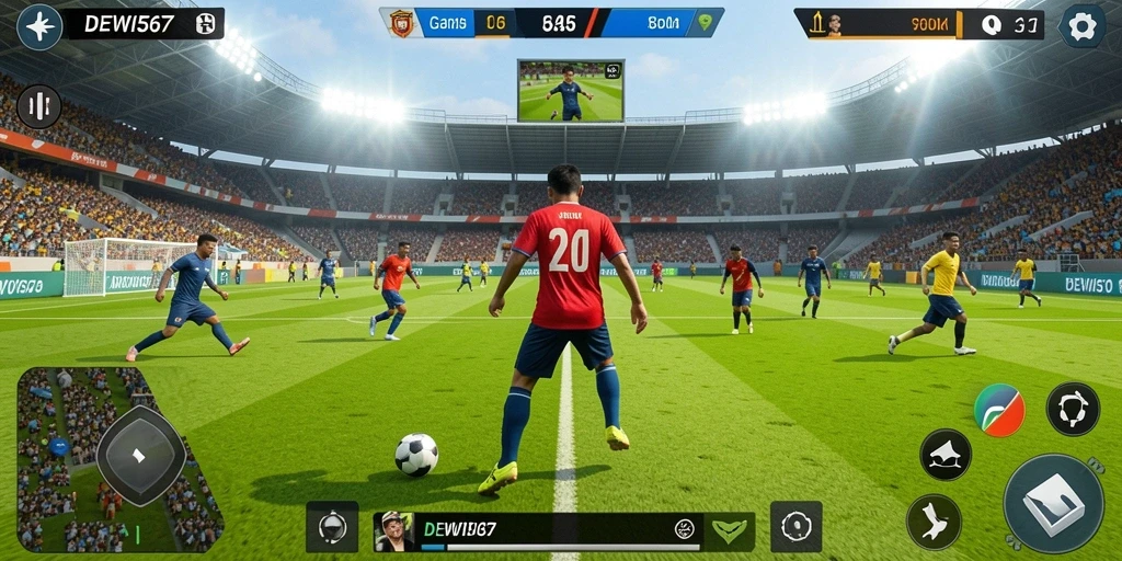 Screenshot DEWI567 menampilkan momen seru dalam pertandingan sepak bola.