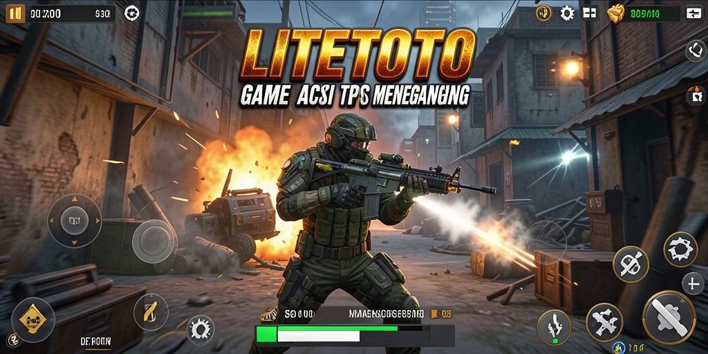 Screenshot gameplay LITETOTO menunjukkan aksi tembak-menembak yang intens.