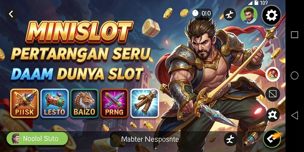 Tampilan gameplay seru dalam MINISLOT dengan karakter bertarung di slot.