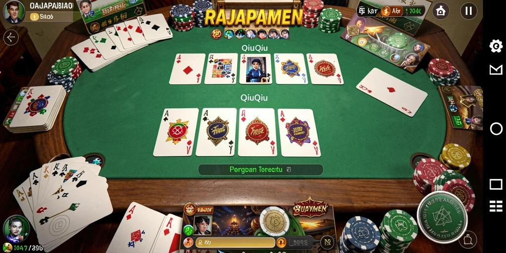Tampilan gameplay menegangkan dalam RAJAPAMEN yang penuh strategi QiuQiu.