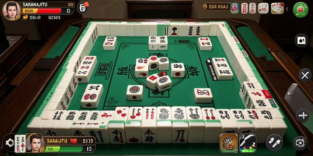 Tampilan gameplay SARANAJITU yang seru dan menantang di Mahjong.